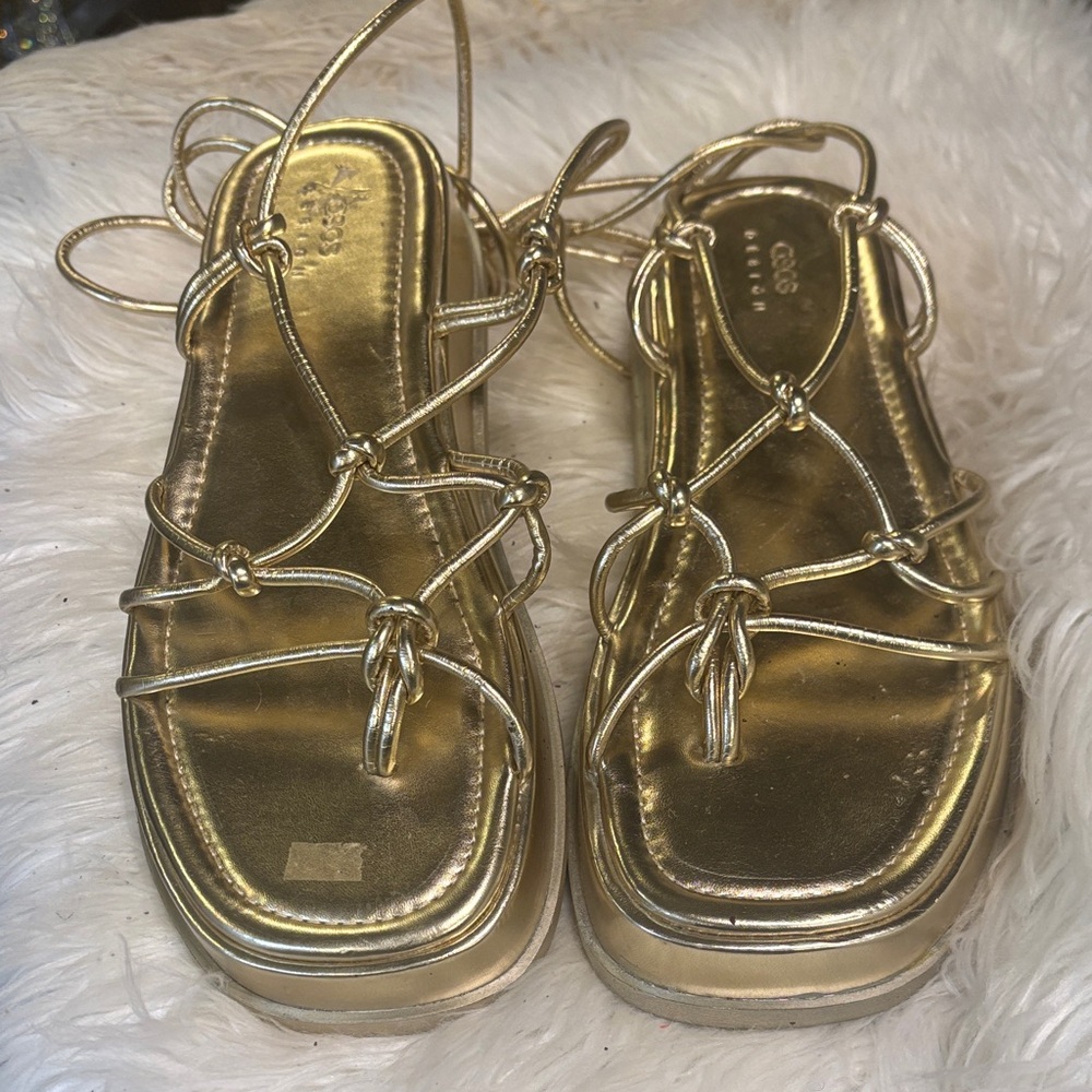 Gold Strappy Lace-Up Sandals - Women